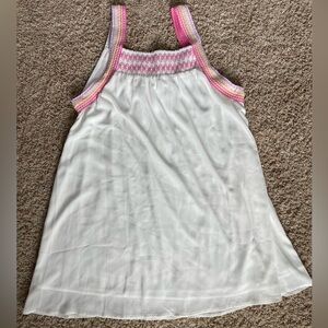 Pink Lily Smocked Boutique Jumper Style Pink White Yellow Spring Summer Dress XL